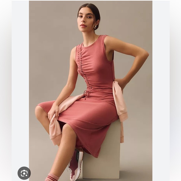 DAILY PRACTICE By Anthropologie Rouched Lounge Midi Dress Size Medium - Picture 3 of 11